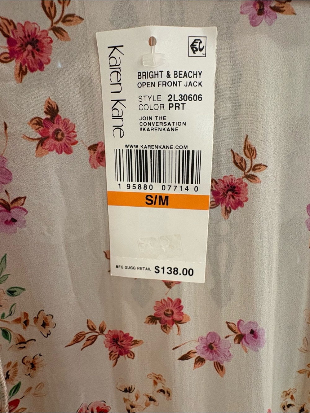 NWT Karen Kane Floral Open Front Jacket in Sheer White with Pastel Florals - Picture 6 of 8